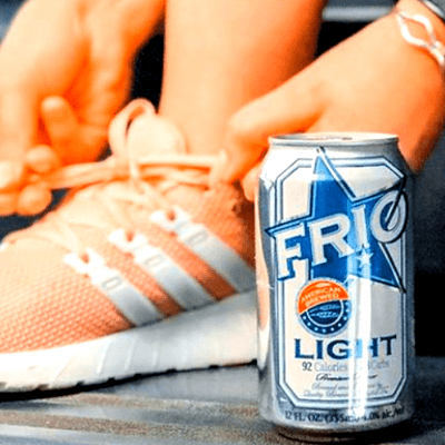 Enjoy FRIO Light Beer Can and the Shoe