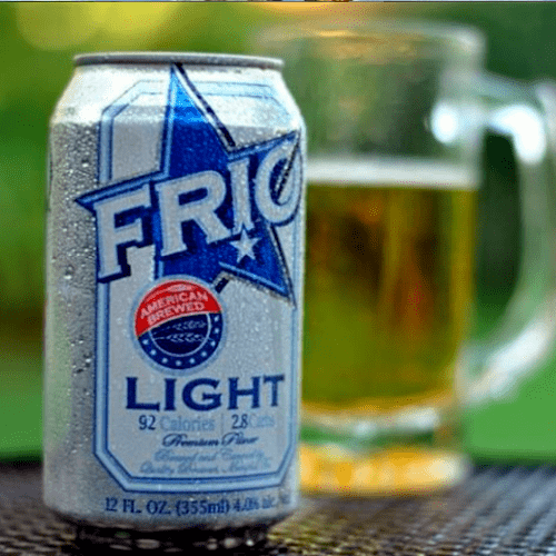 Enjoy FRIO Low carb beer can with glass